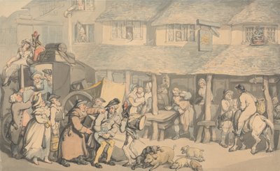 Bodmin Cornwall- De aankomst van de postkoets door Thomas Rowlandson